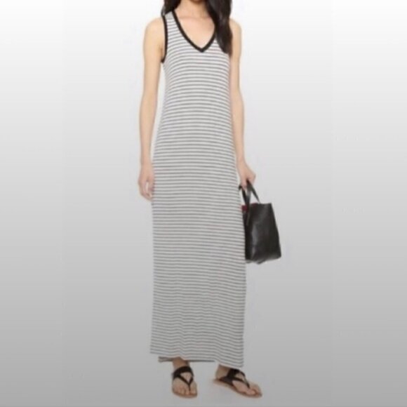 ATM Maxi Dress S Tank Striped Side Slit Gray Black Luxury High End Loungewear - Picture 1 of 13